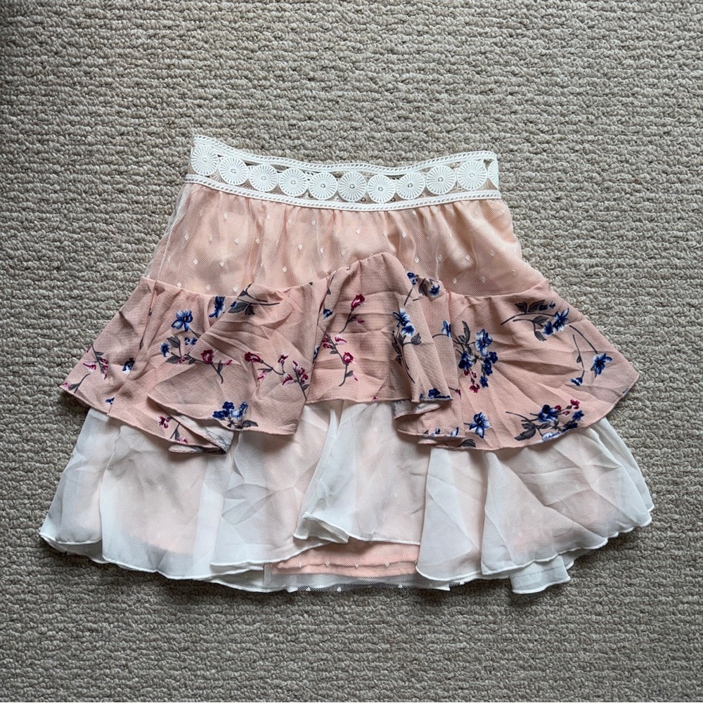 Floral Pink and White Layered Skirt